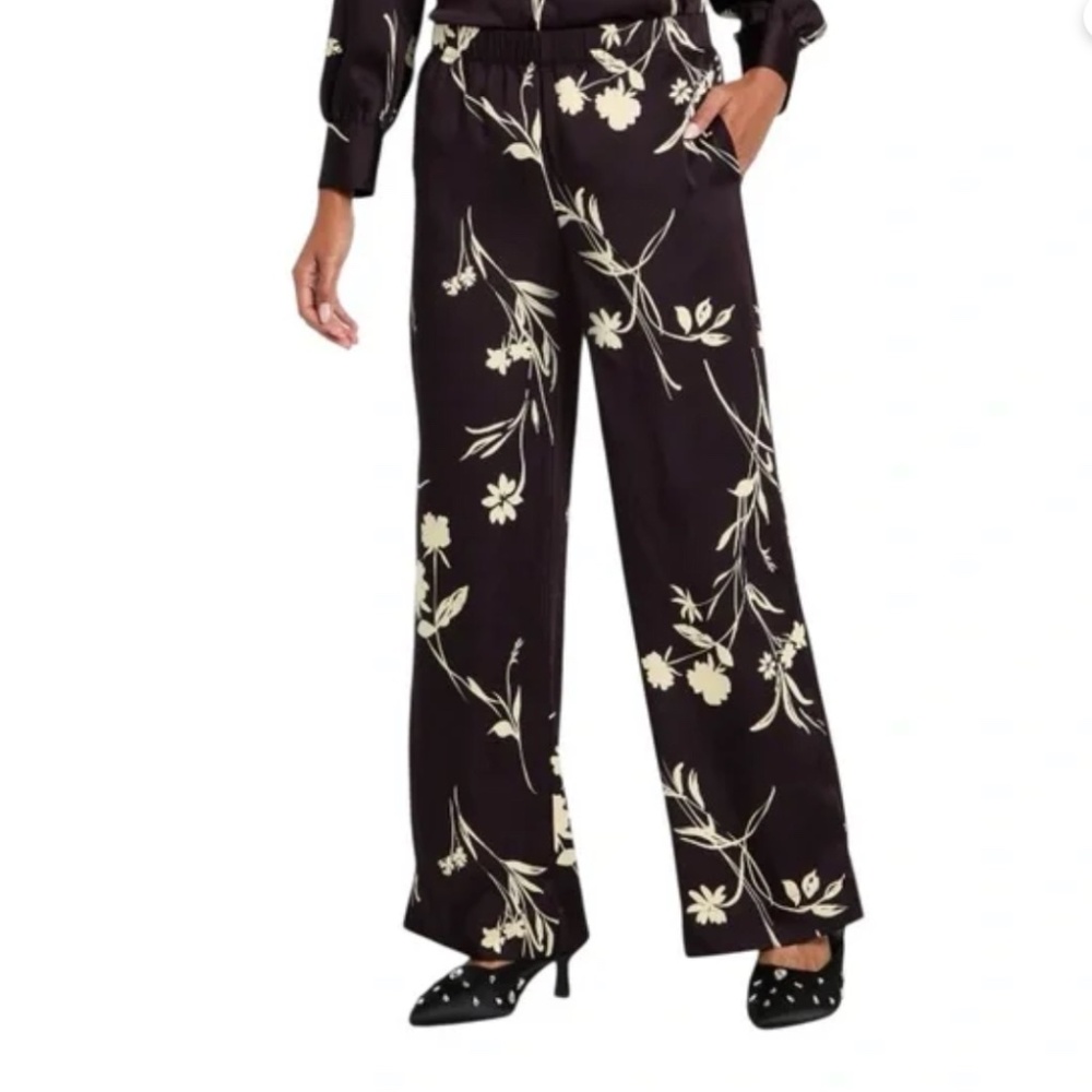 A New Day Low Rise Pull On Satin Floral Pants Size XL